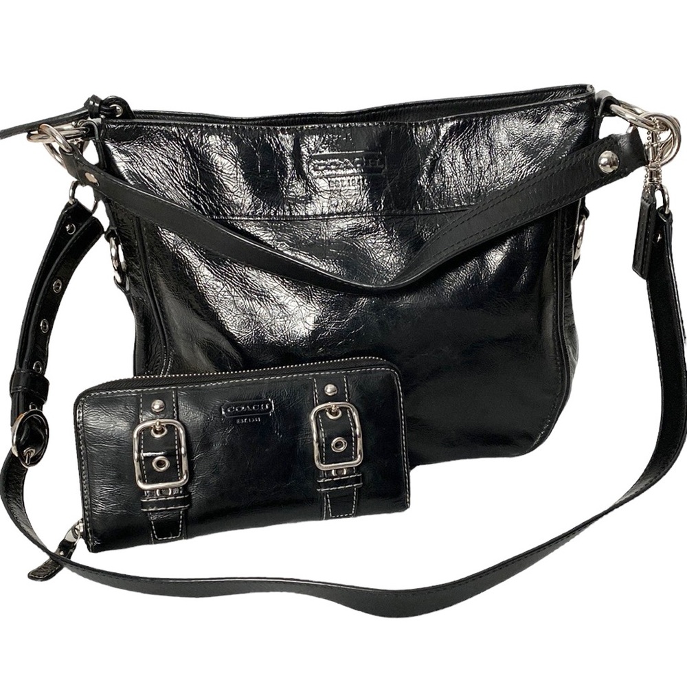 Coach Zoe Black Patent Leather Hobo Bag Gem